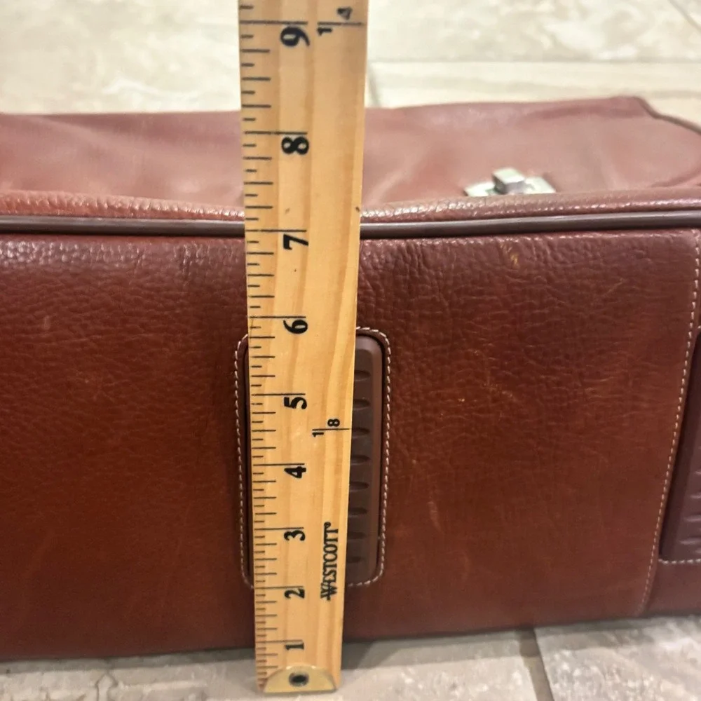 Johnston & Murphy Mens Brown Leather Briefcase Messenger Laptop Bag Turn Lock